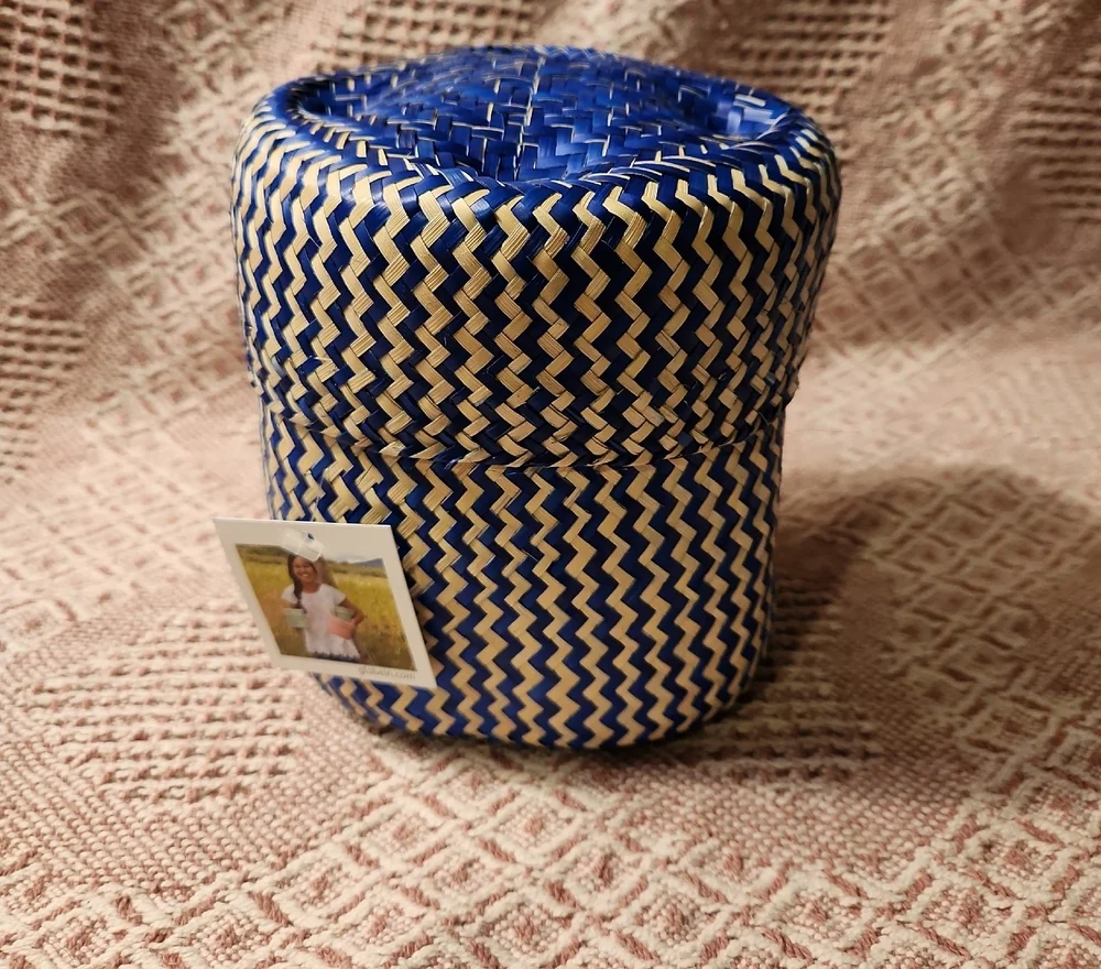 Globein Handwoven Basket Blue Beige